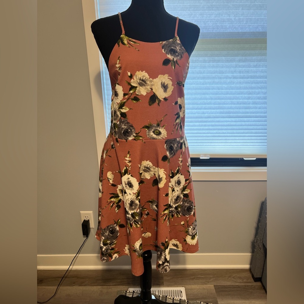 Blu Pepper Terracotta and White Floral Mini Dress